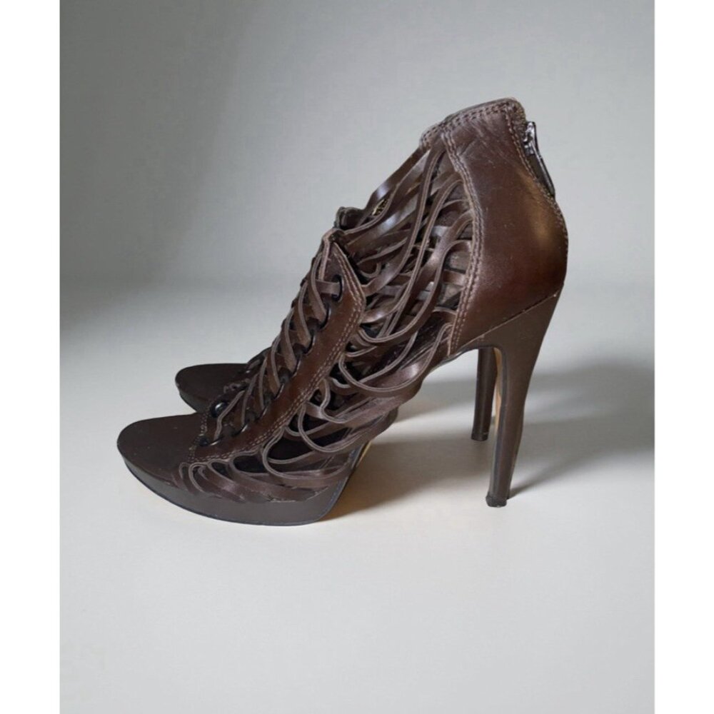 Jessica Simpson Birdy Platform Lace Up Brown Leather High Heels Size 8
